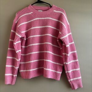 J. Crew Women’s Pink and White Striped Pullover Crew Neck Sweater. Size Small